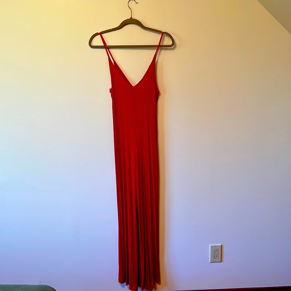 Red v-neck and spaghetti straps Zara jumpsuit